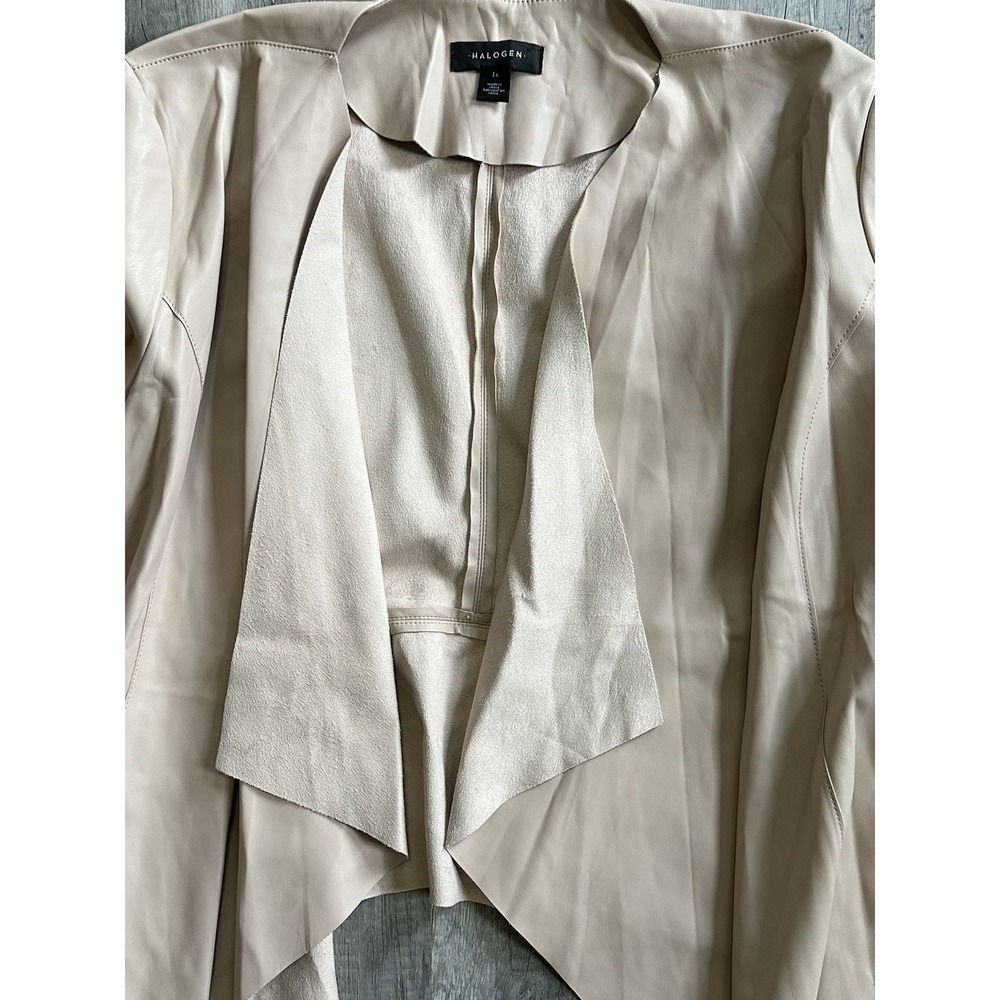 Halogen Womens Blush Beige Faux Leather Draped Open Front Waterfall Jacket 1X - Picture 5 of 12